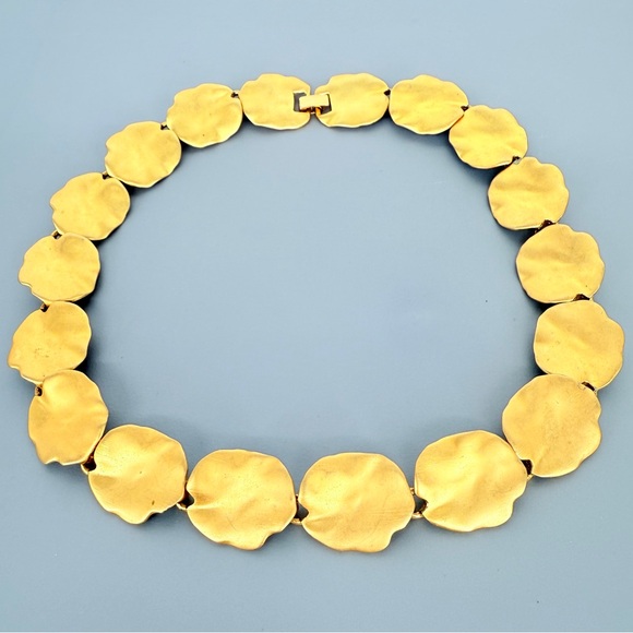 Matte Gold-Tone Statement‎ Collar Necklace 18 Inch Chain Link - Picture 1 of 6